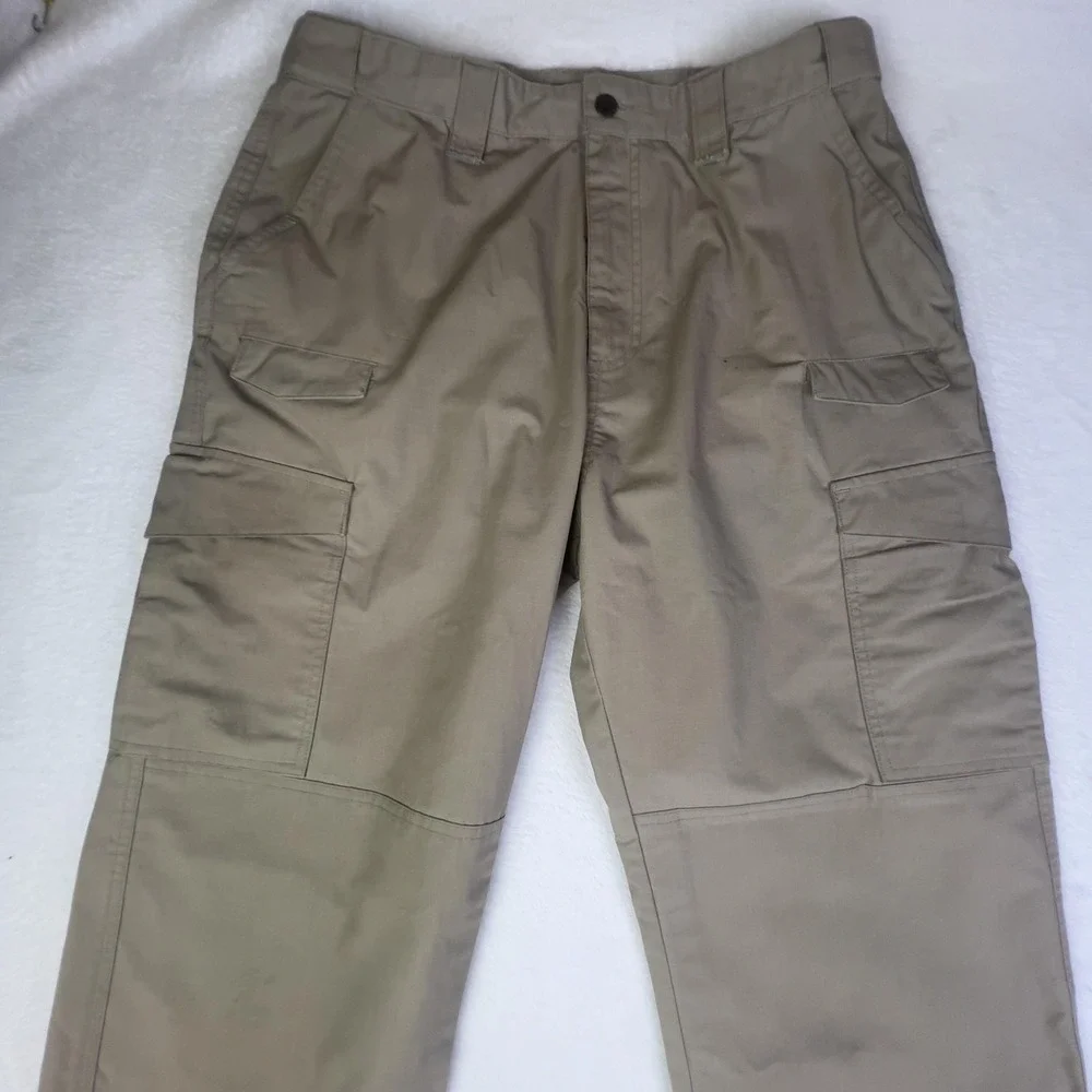 Mens Cargo Pants‎ 34x32 Beige Ripstop Flat Front Straight Leg Workwear Pockets